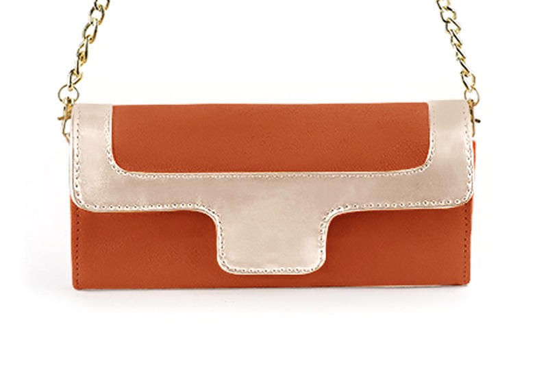 Women's terracotta orange and gold luxurious elegant clutch for ceremonies, weddings and evenings out. - Profile view